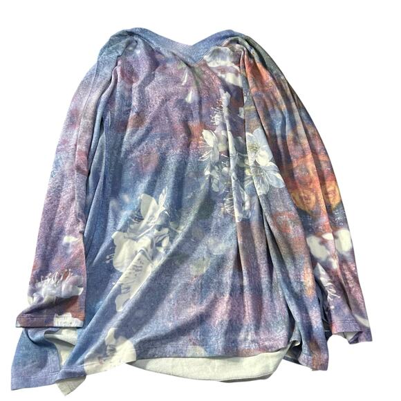 Soft Surroundings Muted Floral Purple Watercolor Knit Top Size Large V-Neck Boho - Picture 6 of 6